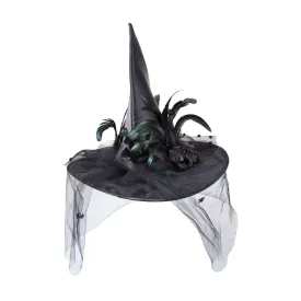 Black Witch Hat With Feathers and Veil