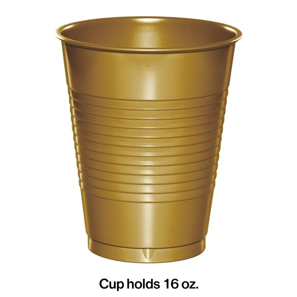 Bulk Glittering Gold 16 oz Plastic Cups (240 per Case)