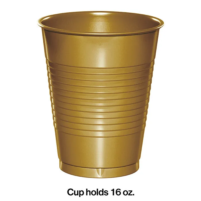 Bulk Glittering Gold 16 oz Plastic Cups (240 per Case)