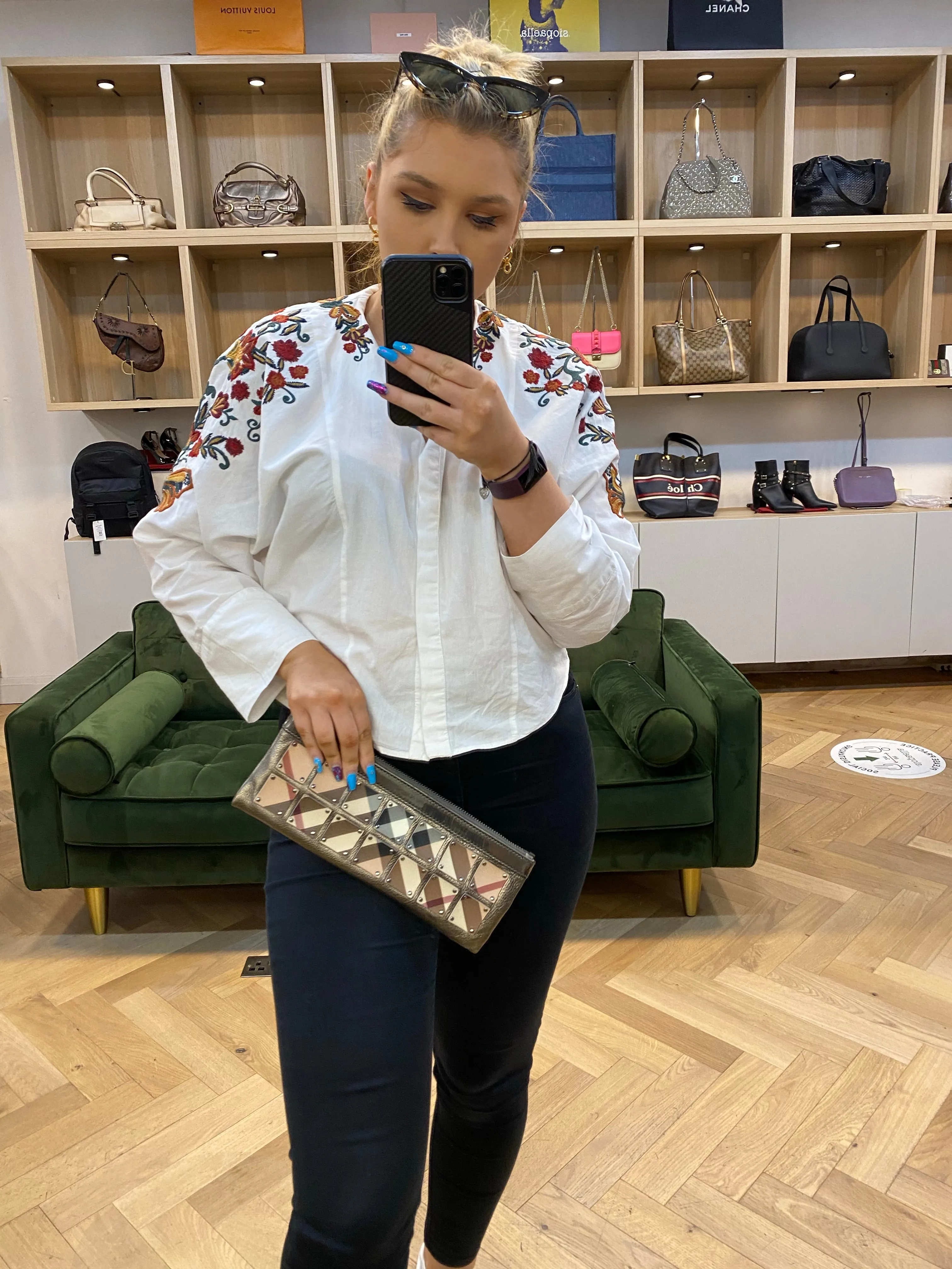 Burberry Metallic Silver & Classic Nova Check Long Clutch - As seen on Instagram 21/03/21