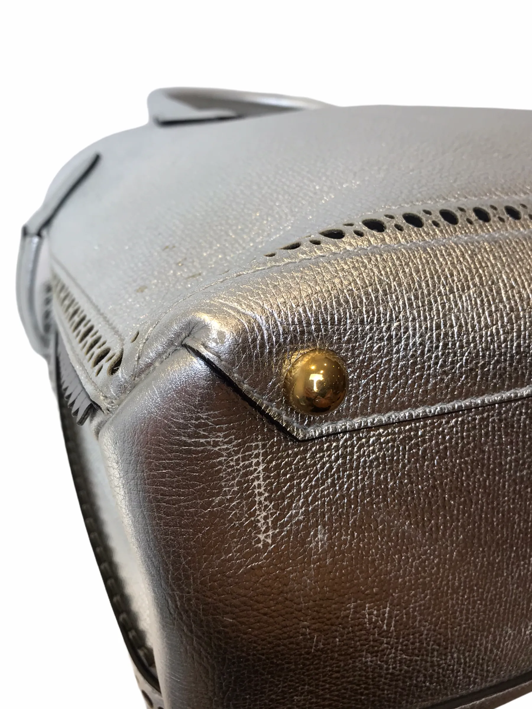 Burberry Silver Metallic Leather "Banner" Tote with Brogue Detailing - As Seen on Instagram 03/02/21