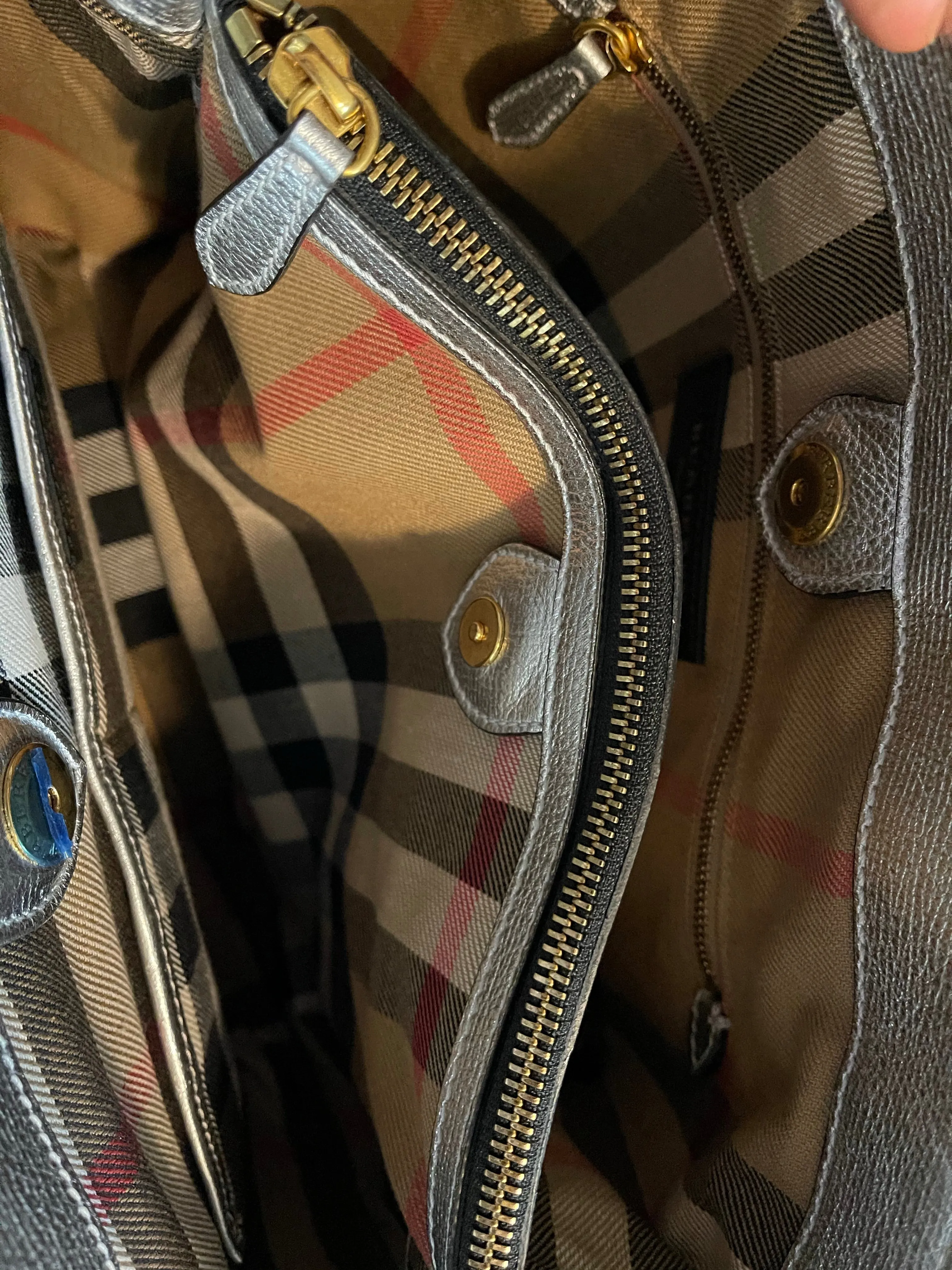Burberry Silver Metallic Leather "Banner" Tote with Brogue Detailing - As Seen on Instagram 03/02/21