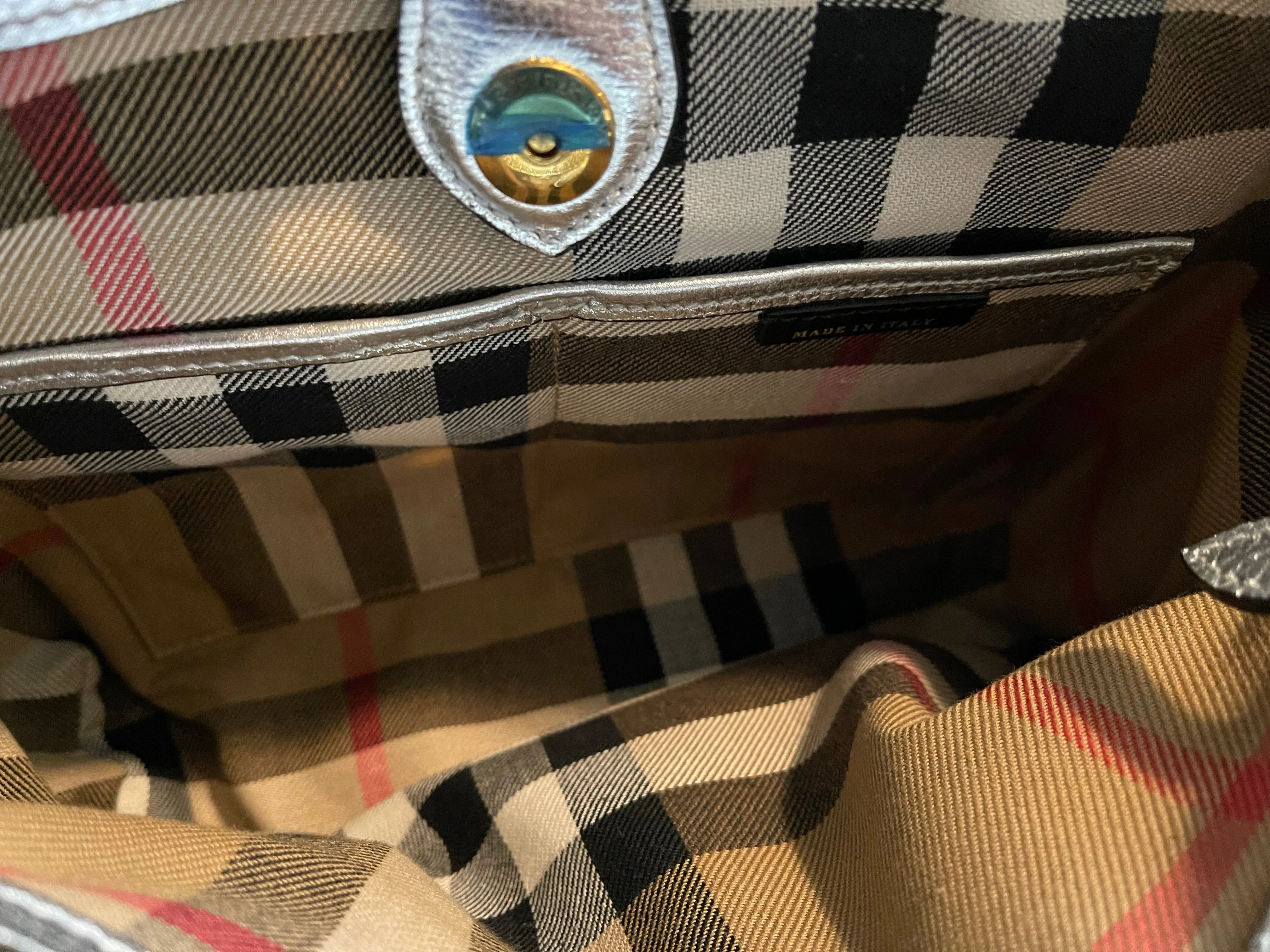 Burberry Silver Metallic Leather "Banner" Tote with Brogue Detailing - As Seen on Instagram 03/02/21