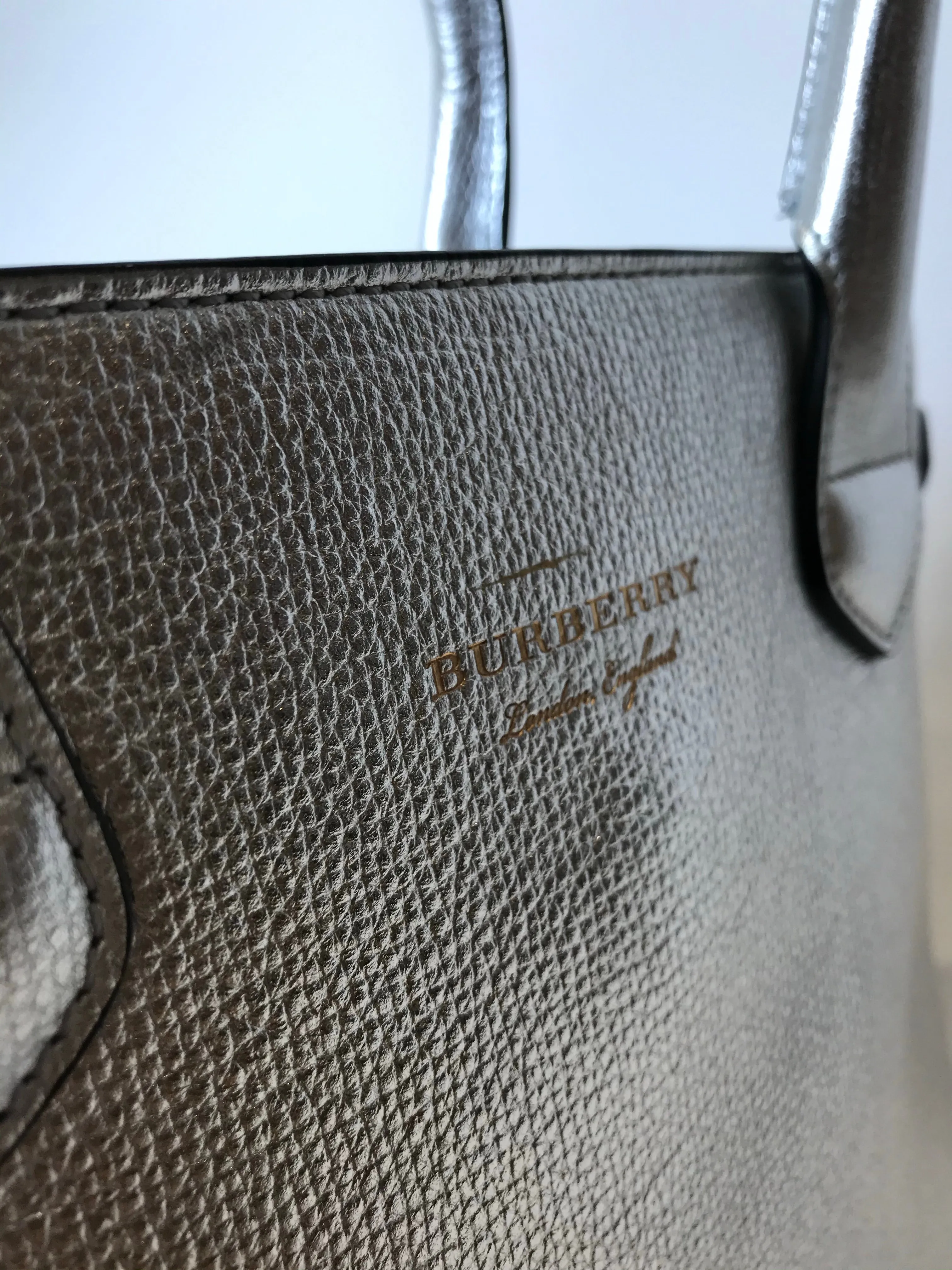 Burberry Silver Metallic Leather "Banner" Tote with Brogue Detailing - As Seen on Instagram 03/02/21