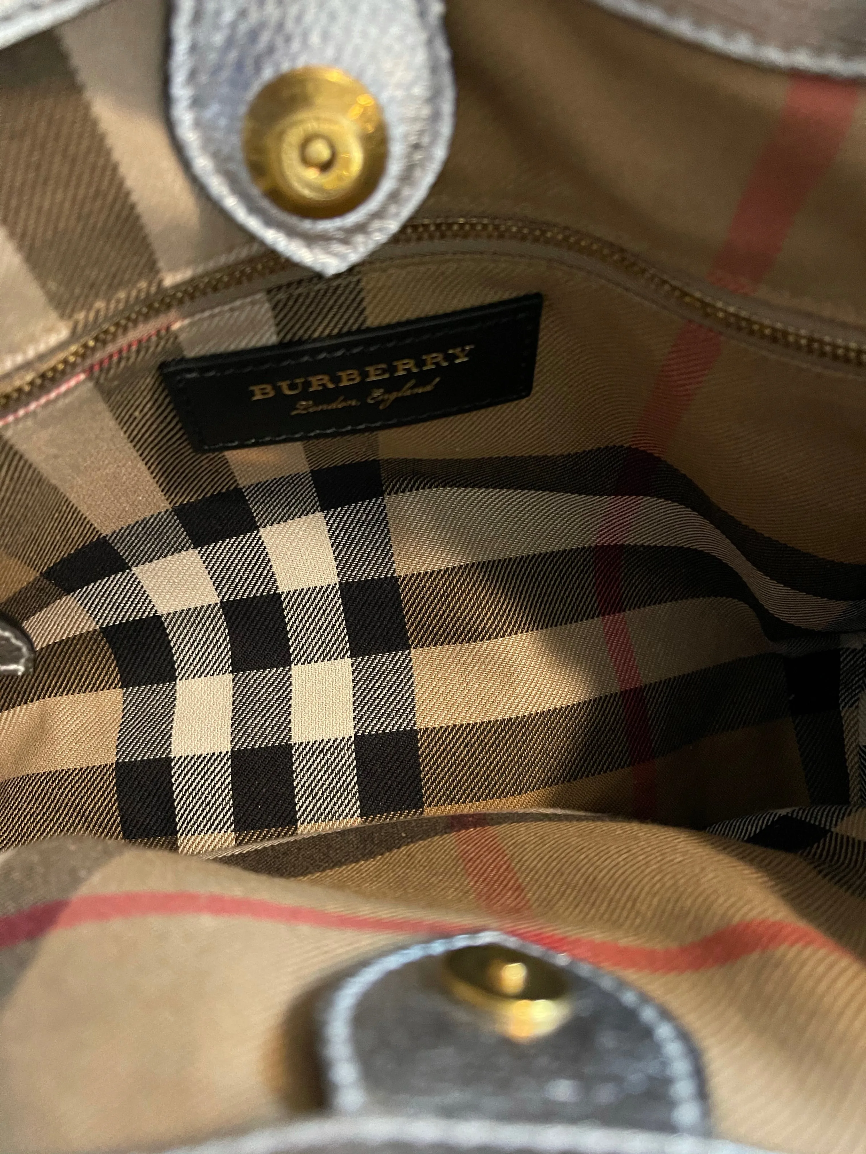 Burberry Silver Metallic Leather "Banner" Tote with Brogue Detailing - As Seen on Instagram 03/02/21