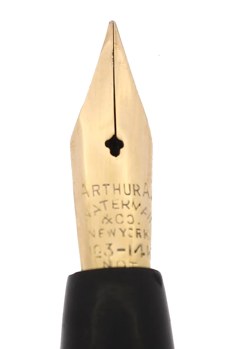 C1913 AA WATERMAN #2 SIZE BLACK CHASED HARD RUBBER TWISTFILLER 1.93MM FLEX NIB FOUNTAIN PEN