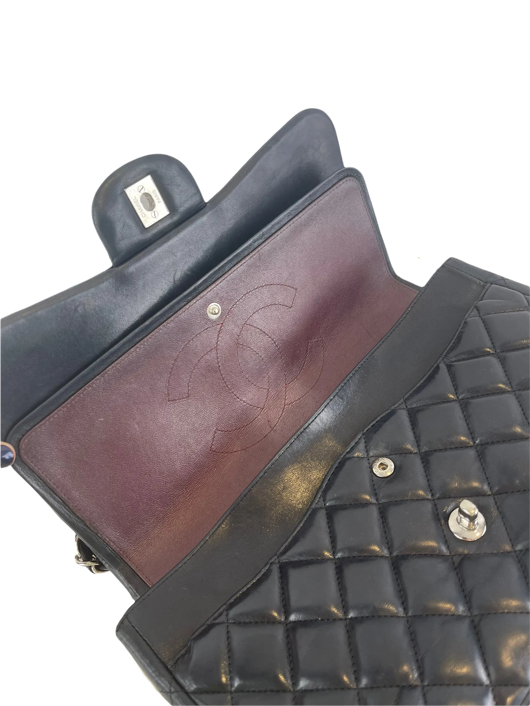 Chanel Black Lambskin Leather Jumbo Double Flap