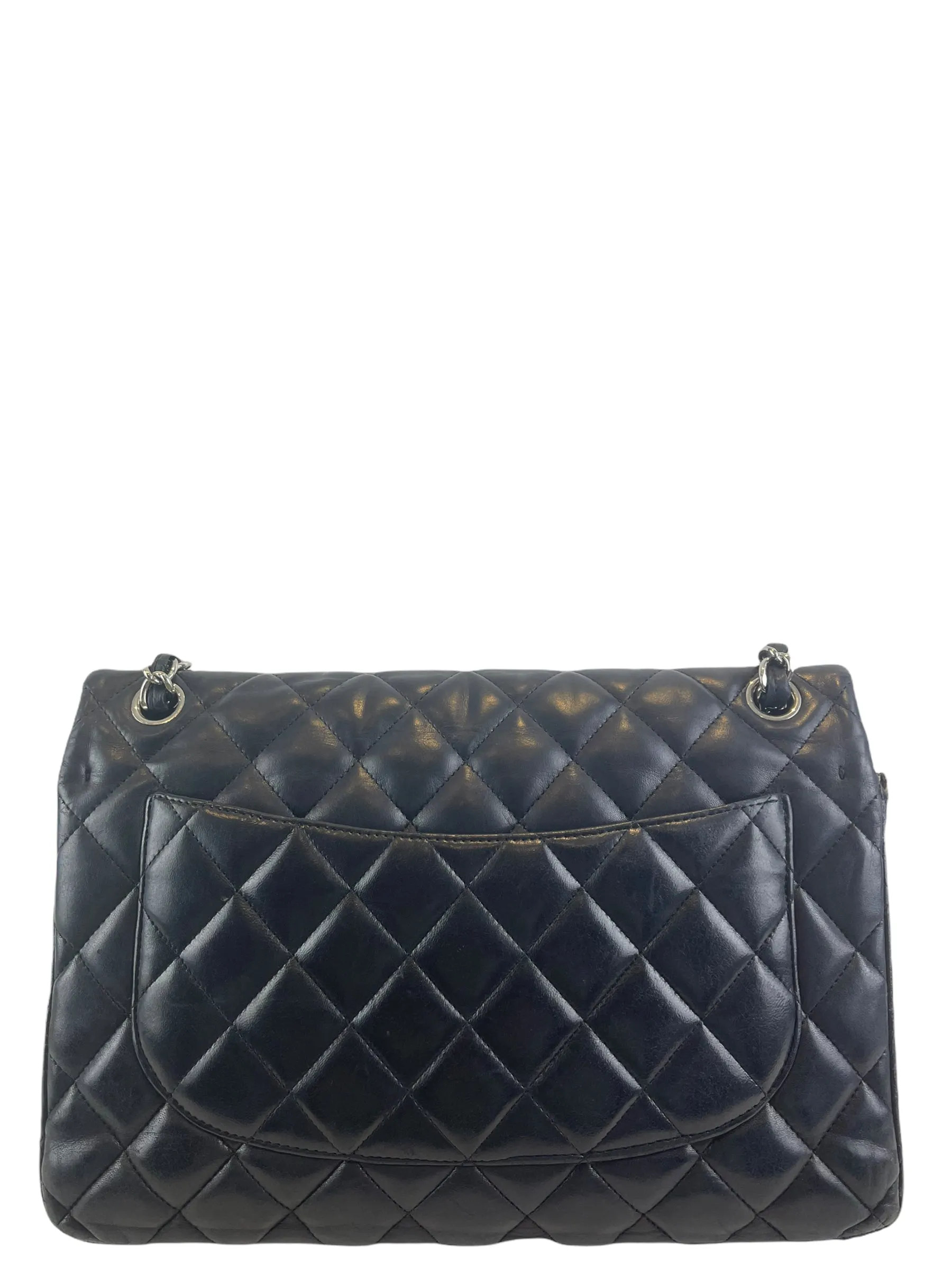 Chanel Black Lambskin Leather Jumbo Double Flap