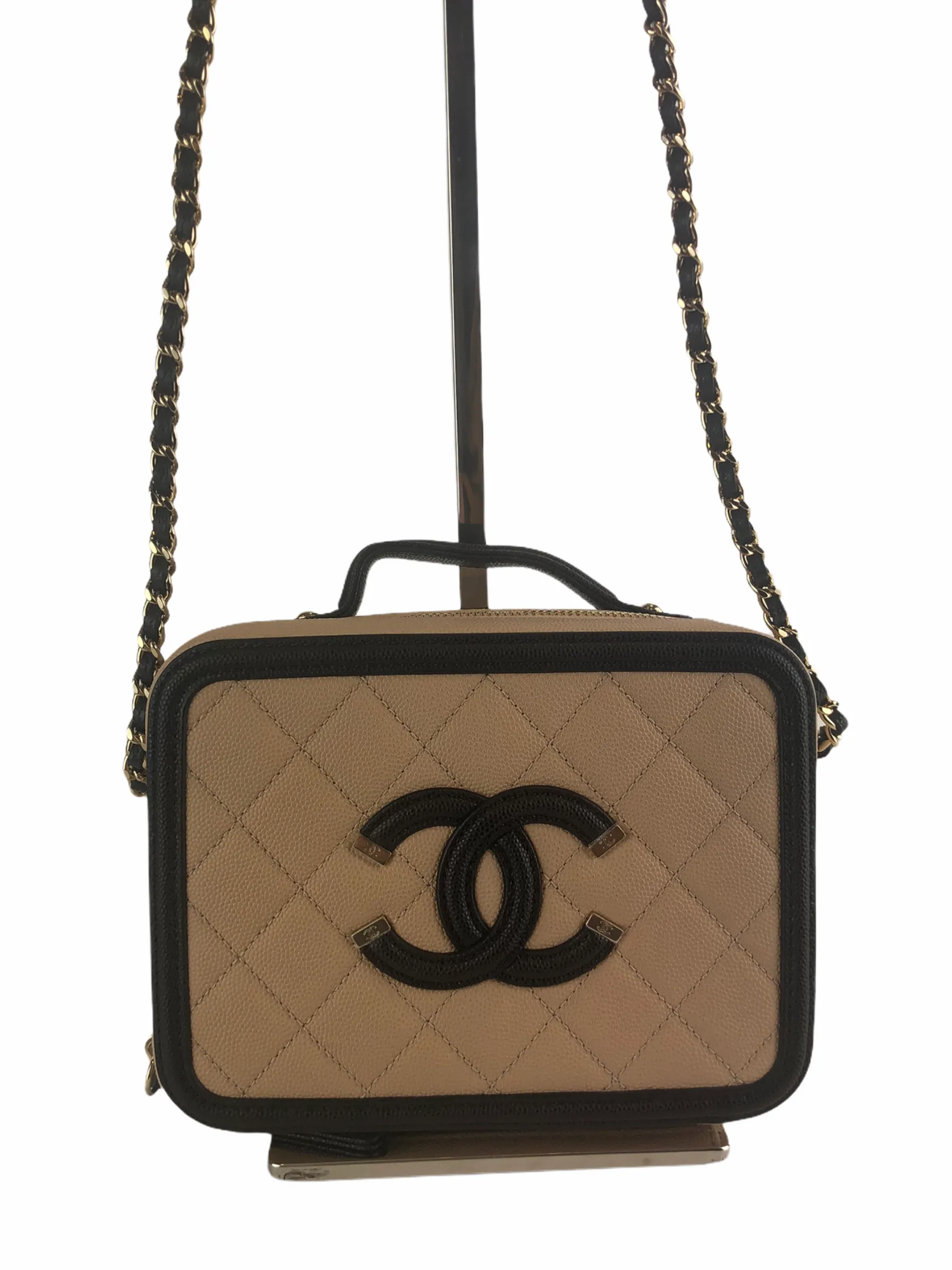 Chanel Cream & Black Caviar Leather CC Filigree Vanity Crossbody - As seen on Instagram 07/03/21