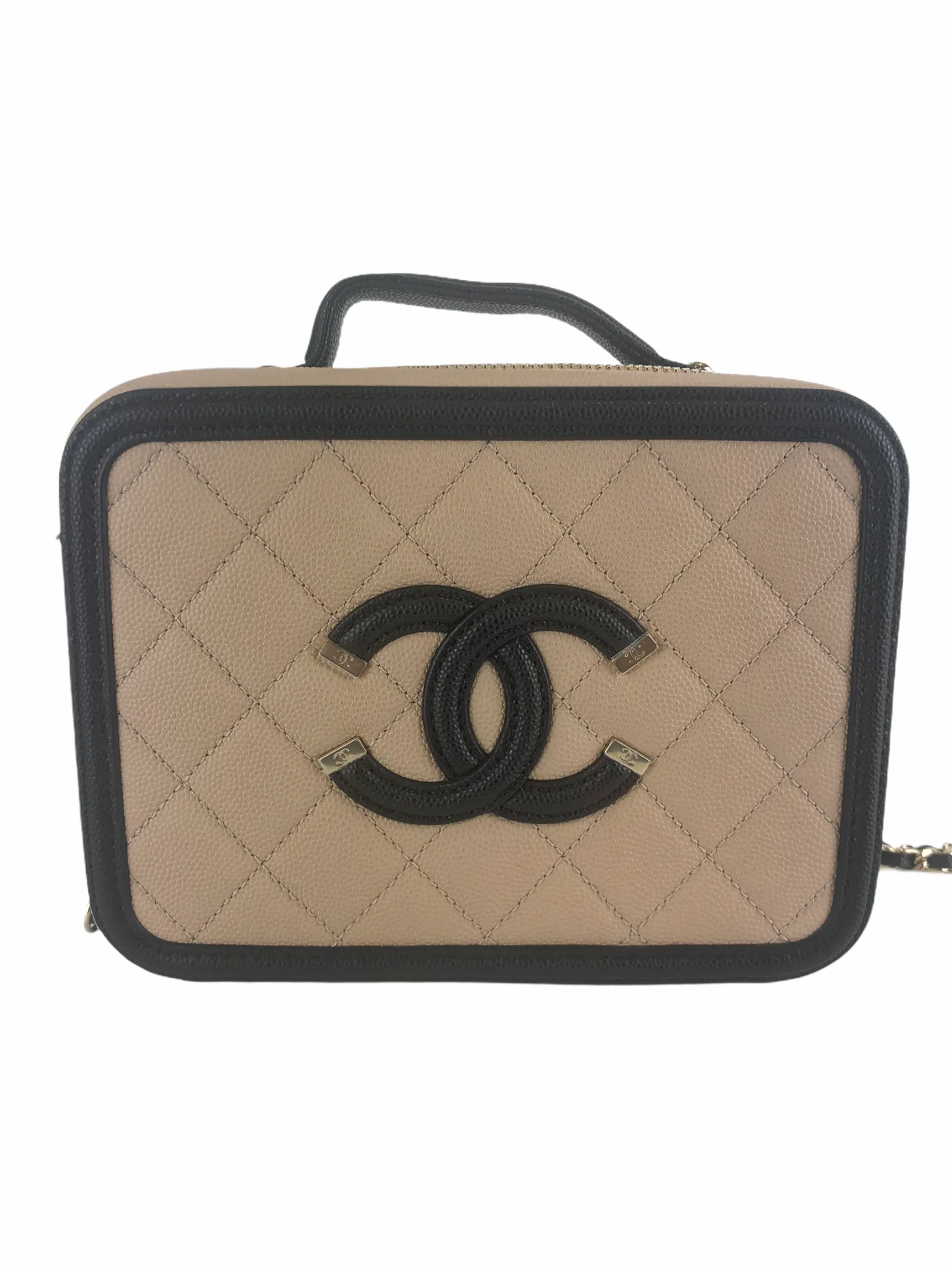 Chanel Cream & Black Caviar Leather CC Filigree Vanity Crossbody - As seen on Instagram 07/03/21