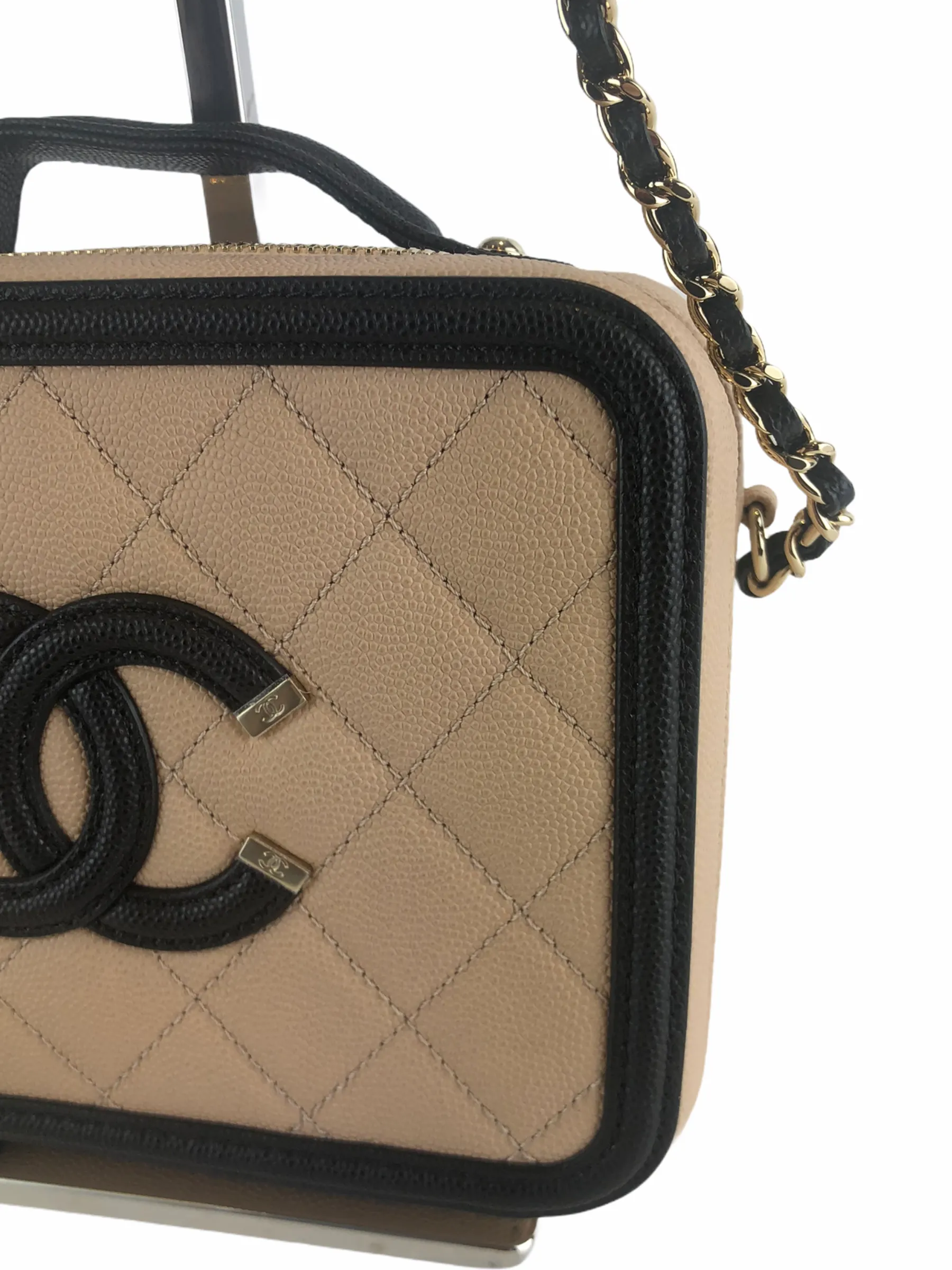 Chanel Cream & Black Caviar Leather CC Filigree Vanity Crossbody - As seen on Instagram 07/03/21