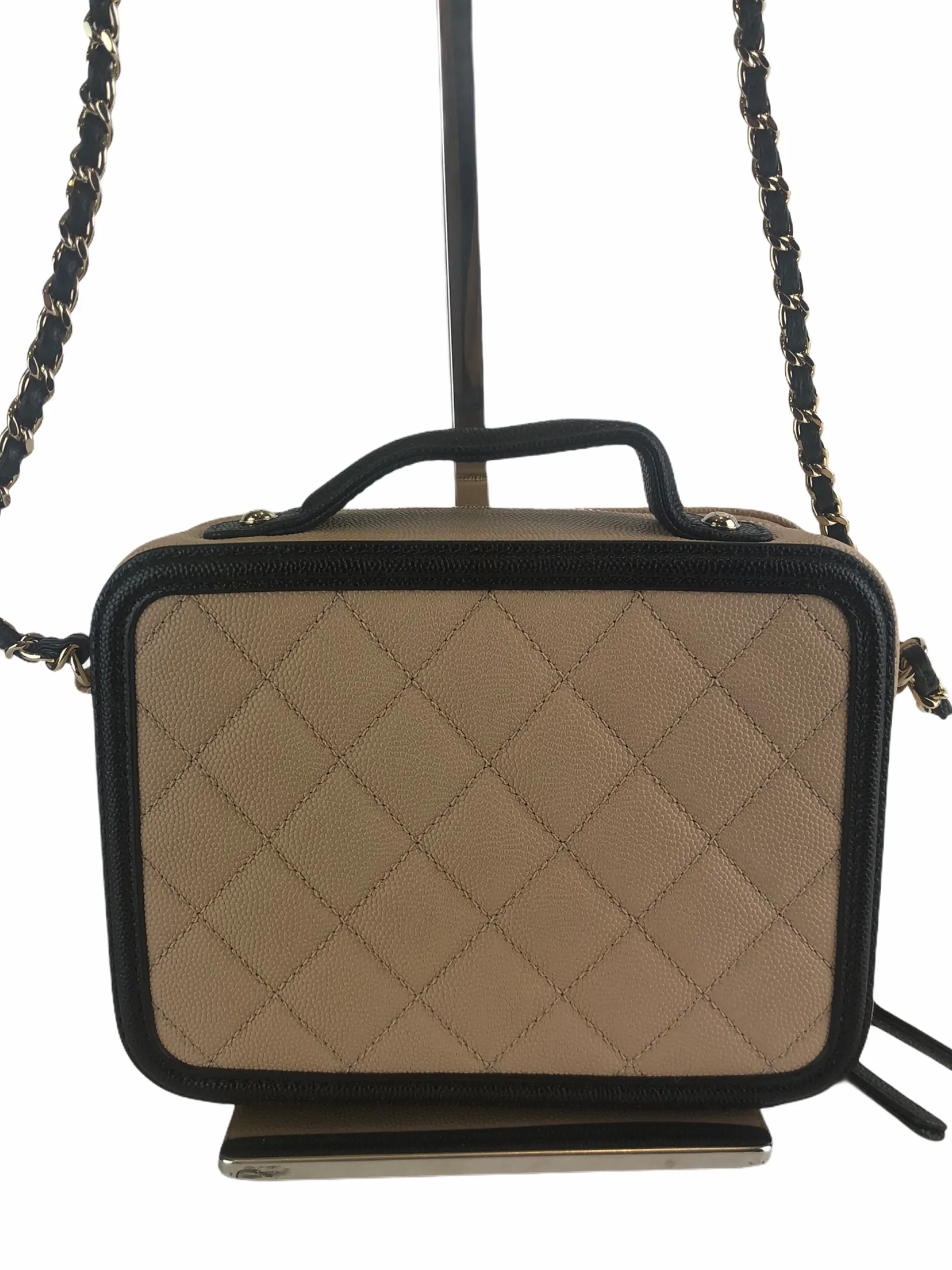 Chanel Cream & Black Caviar Leather CC Filigree Vanity Crossbody - As seen on Instagram 07/03/21