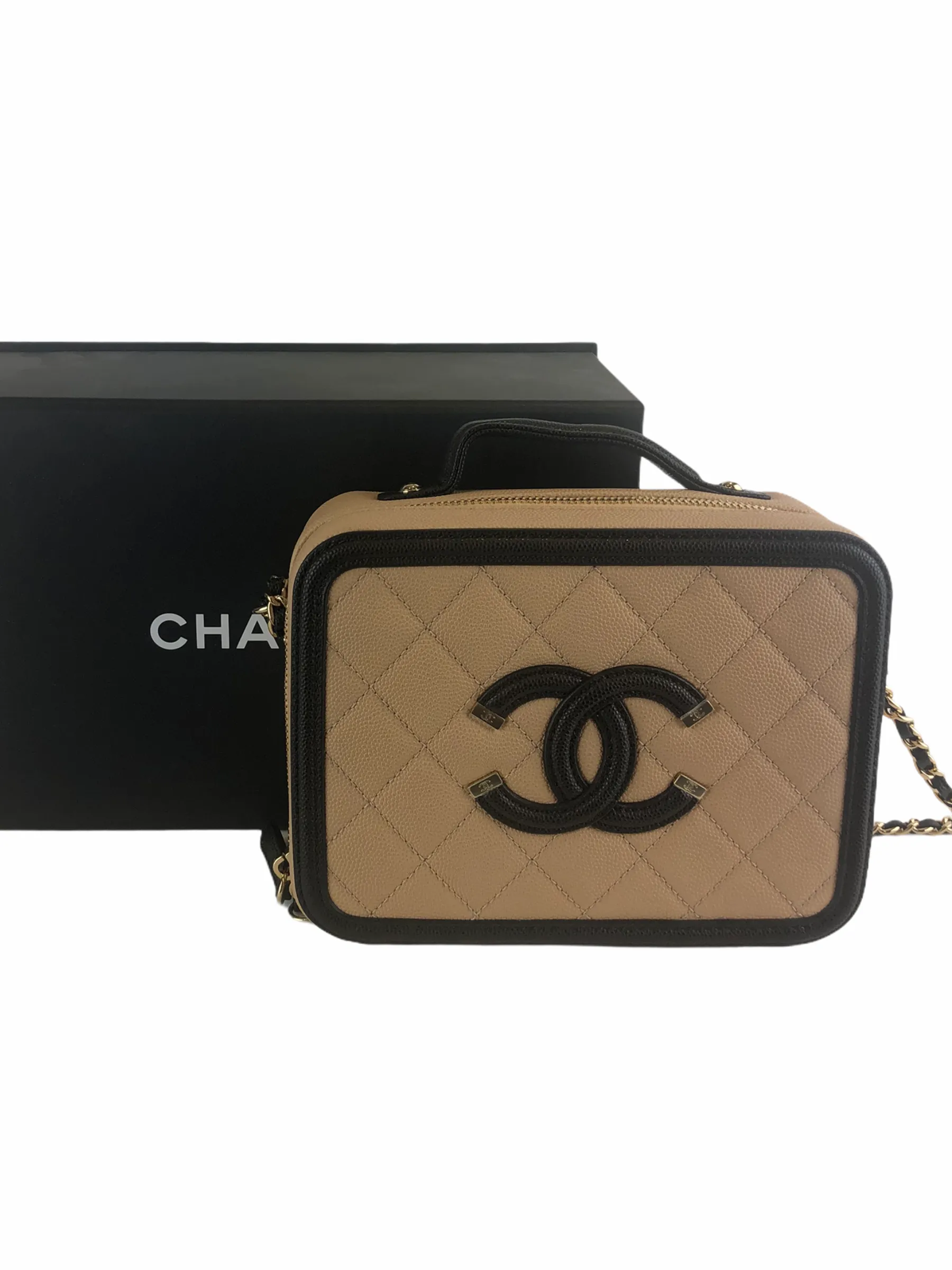 Chanel Cream & Black Caviar Leather CC Filigree Vanity Crossbody - As seen on Instagram 07/03/21