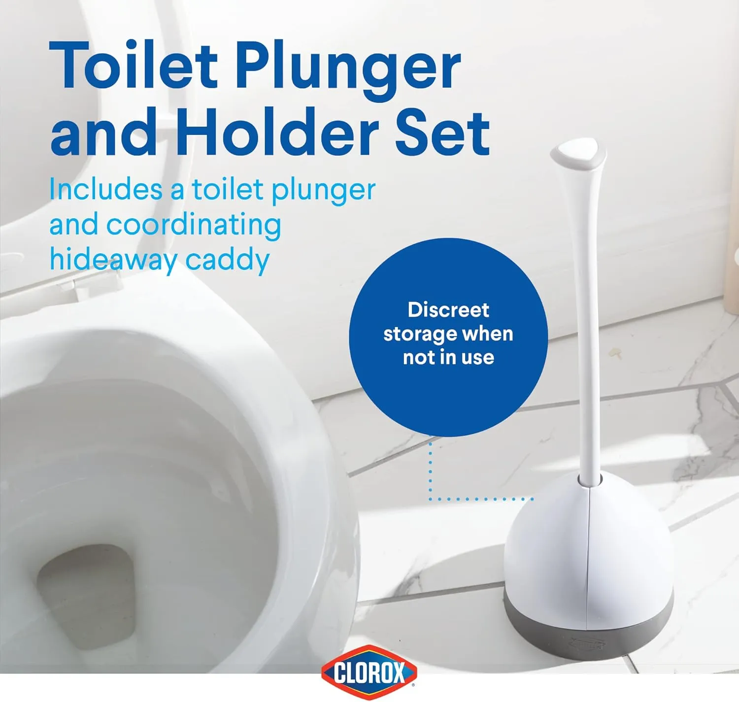Clorox Toilet Plunger with Hideaway Caddy  Toilet Plunger for Bathroom, Bathroom Organizers & Storage, Bathroom Accessories, Toilet Unclogger, Plunger with Holder