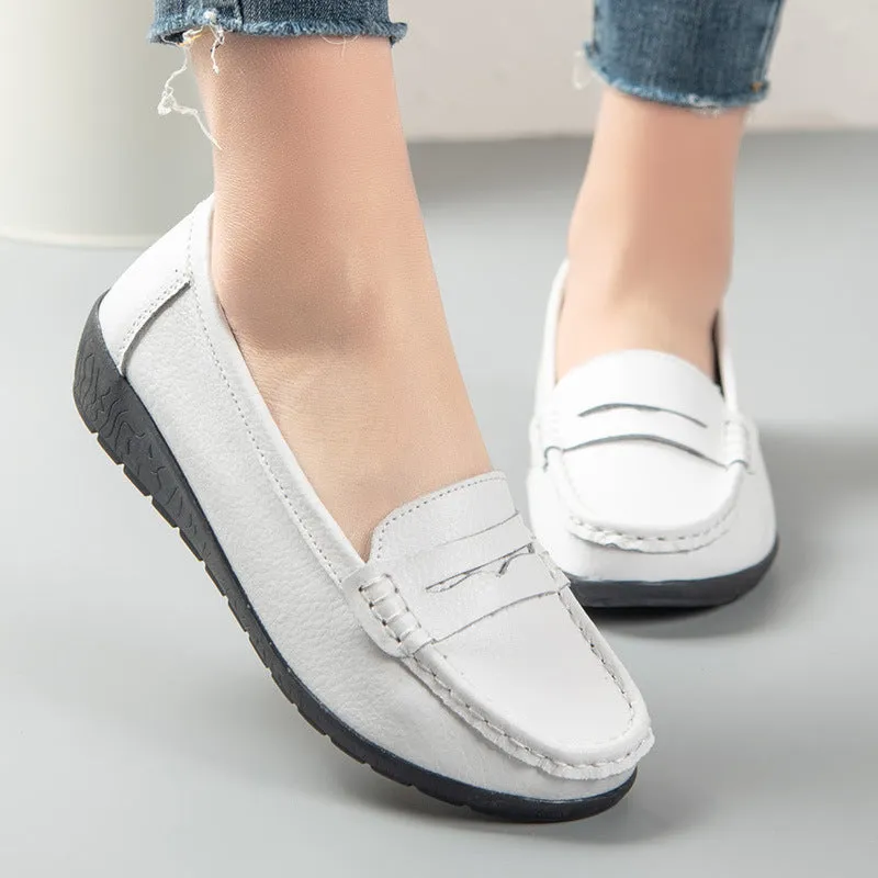 Comfortable Casual Women Leather Walking Slip On Loafer Shoes