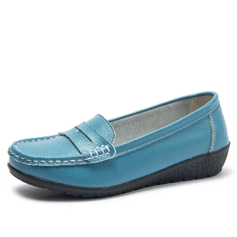 Comfortable Casual Women Leather Walking Slip On Loafer Shoes