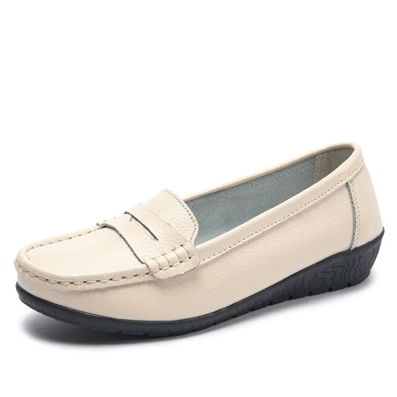 Comfortable Casual Women Leather Walking Slip On Loafer Shoes