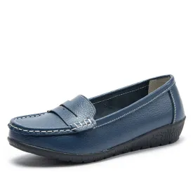Comfortable Casual Women Leather Walking Slip On Loafer Shoes