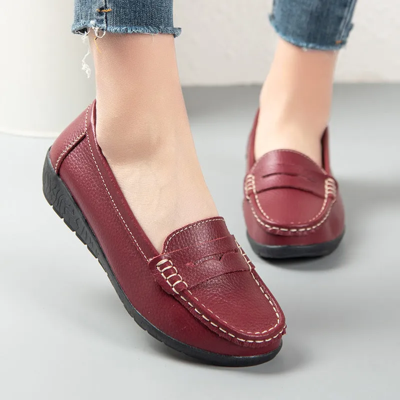 Comfortable Casual Women Leather Walking Slip On Loafer Shoes