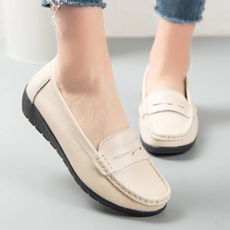 Comfortable Casual Women Leather Walking Slip On Loafer Shoes