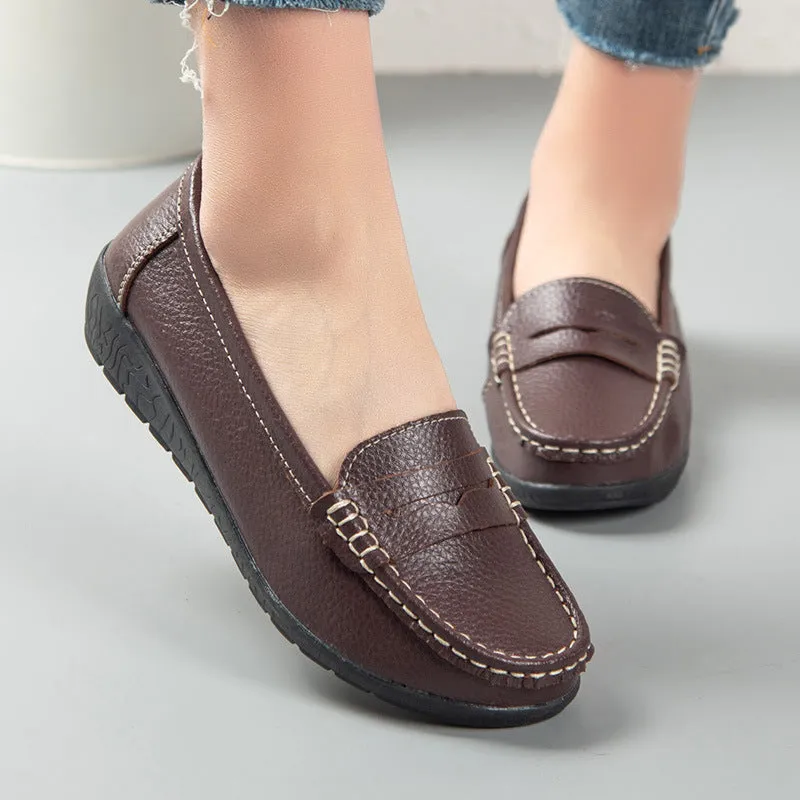 Comfortable Casual Women Leather Walking Slip On Loafer Shoes