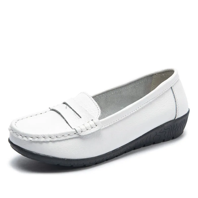 Comfortable Casual Women Leather Walking Slip On Loafer Shoes
