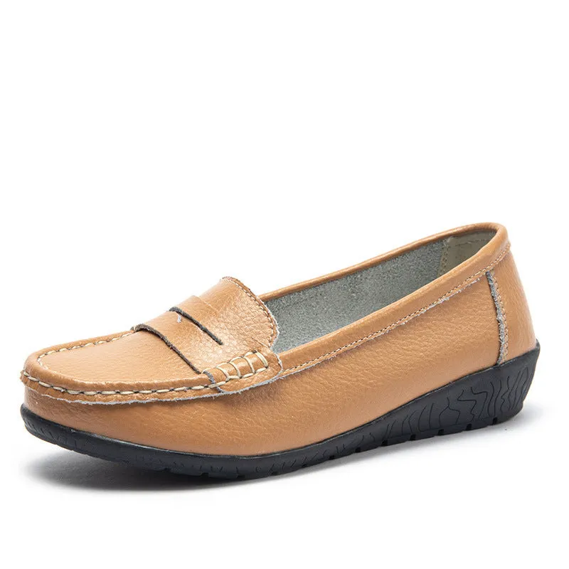 Comfortable Casual Women Leather Walking Slip On Loafer Shoes
