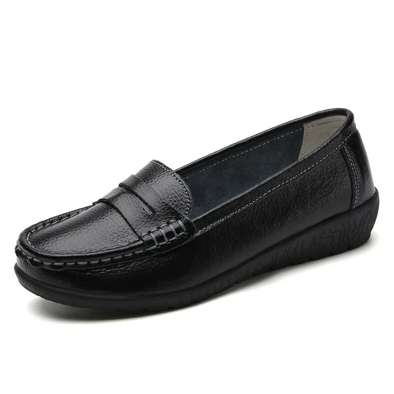 Comfortable Casual Women Leather Walking Slip On Loafer Shoes