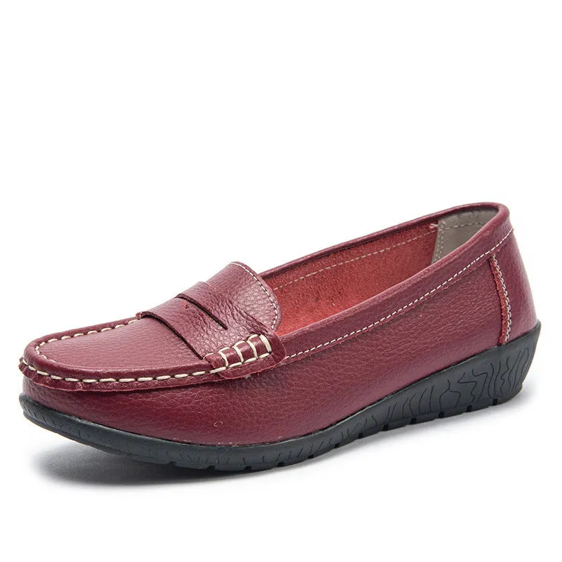 Comfortable Casual Women Leather Walking Slip On Loafer Shoes