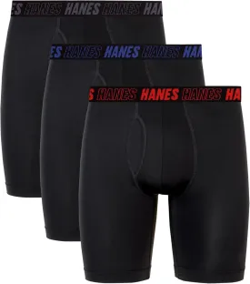 Hanes Men's Moves Performance Boxer Brief, Total Support Pouch, Regular/Trunk/Long Leg, 3-Pack, 8"