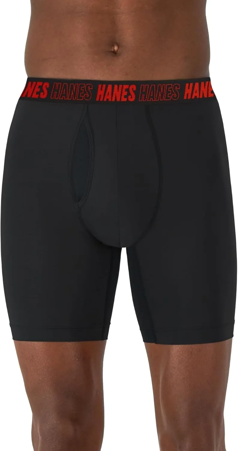 Hanes Men's Moves Performance Boxer Brief, Total Support Pouch, Regular/Trunk/Long Leg, 3-Pack, 8"