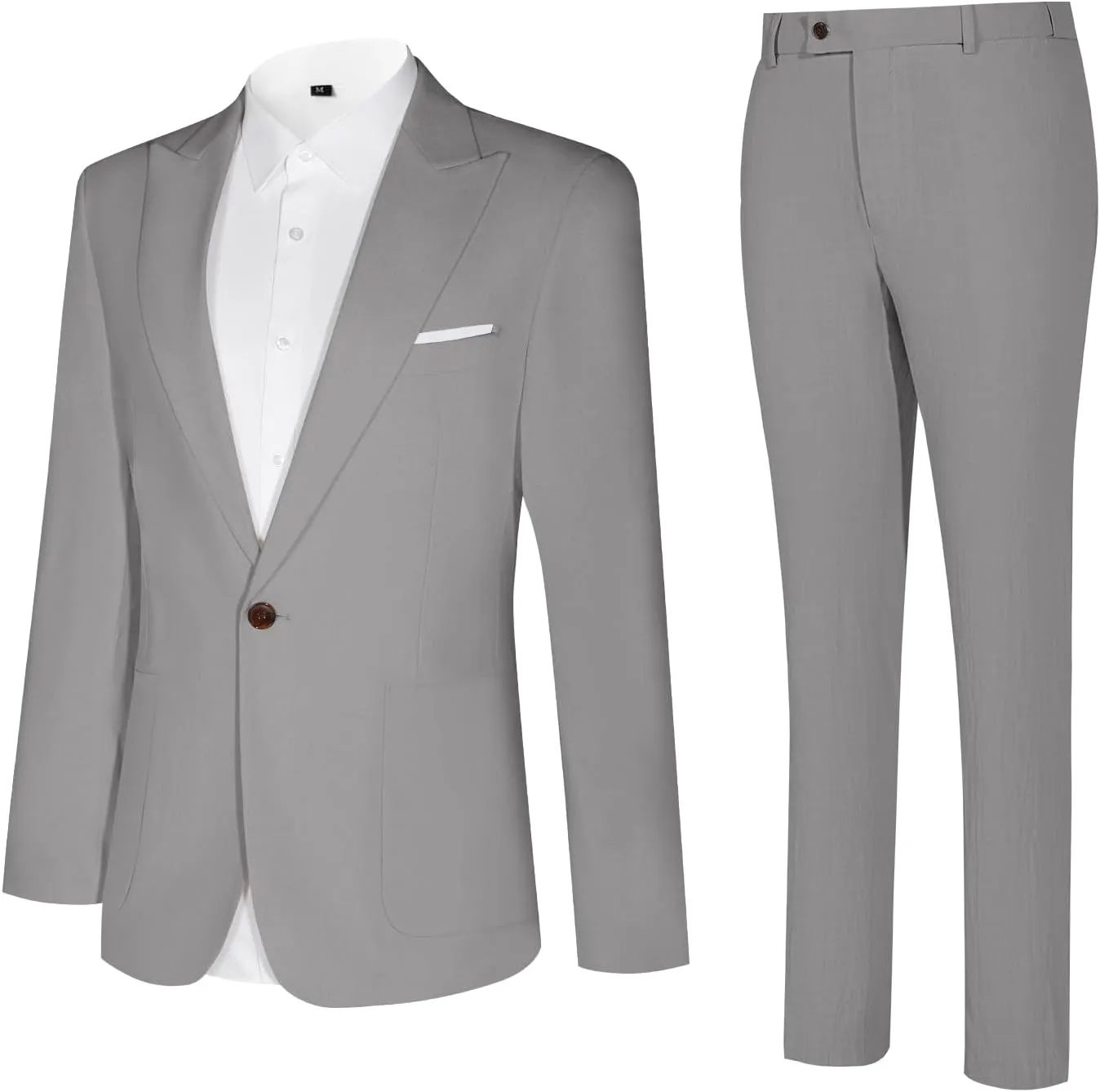 Linen Men Suit Set Casual Tuxedo 2 Piece Regular Fit Blazer One Button Solid Jacket and Pants for Prom Wedding Party