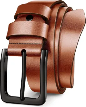 Mens Black Dress Belt,Genuine Casual Leather Belts for Men 1.5" Width