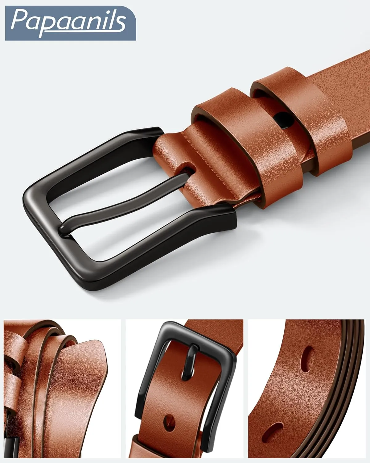 Mens Black Dress Belt,Genuine Casual Leather Belts for Men 1.5" Width