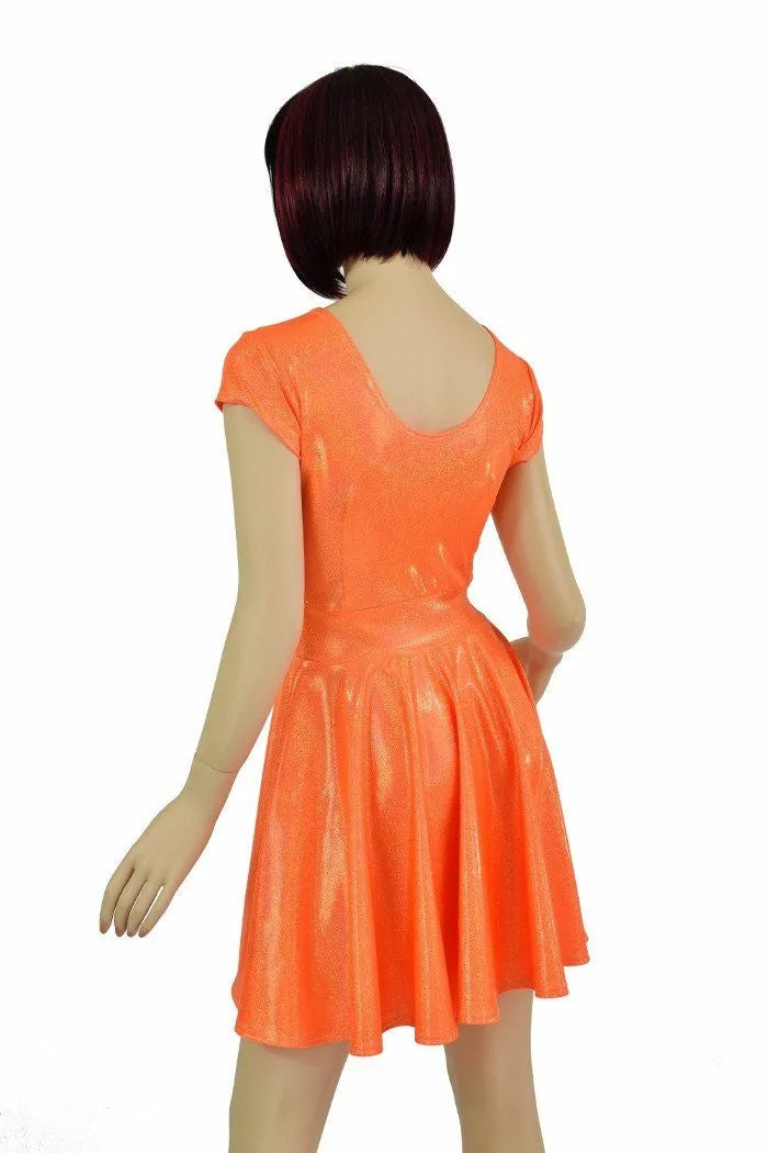 Orange Sparkly Jewel Cap Sleeve Skater Dress