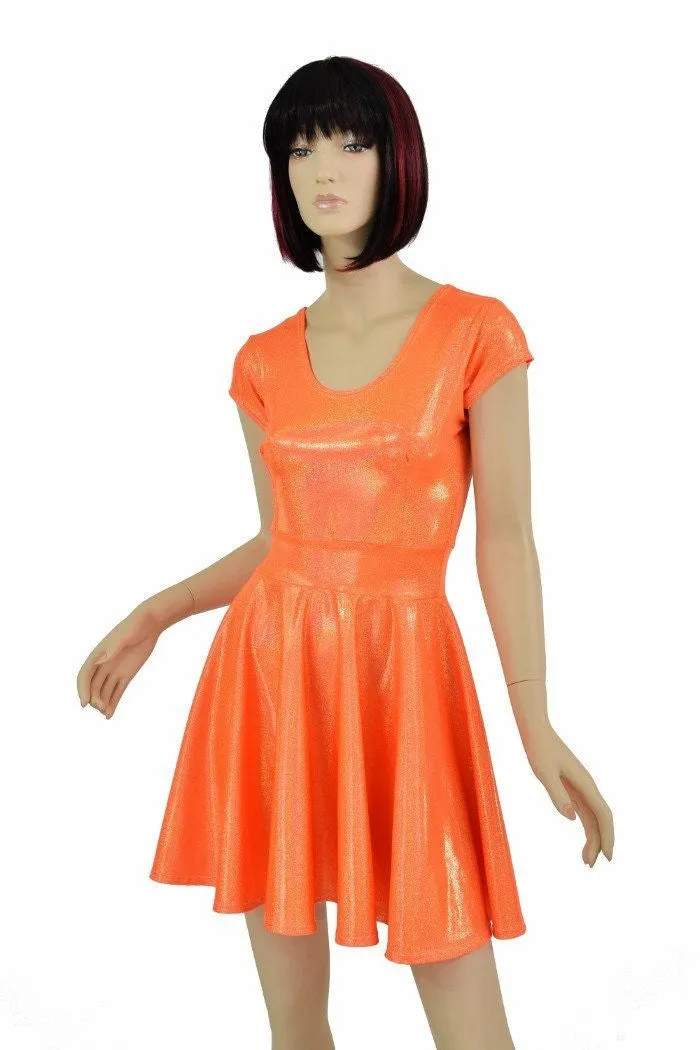 Orange Sparkly Jewel Cap Sleeve Skater Dress