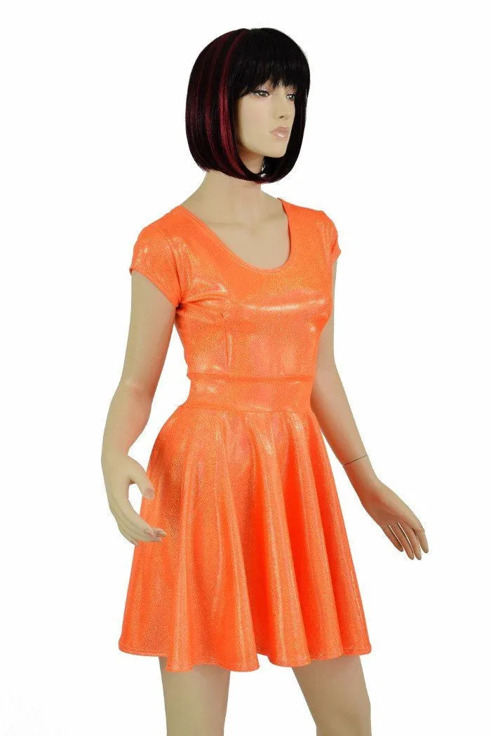 Orange Sparkly Jewel Cap Sleeve Skater Dress