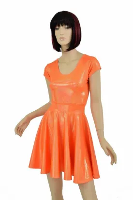Orange Sparkly Jewel Cap Sleeve Skater Dress