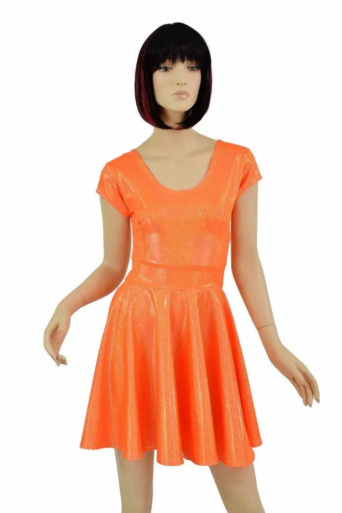 Orange Sparkly Jewel Cap Sleeve Skater Dress
