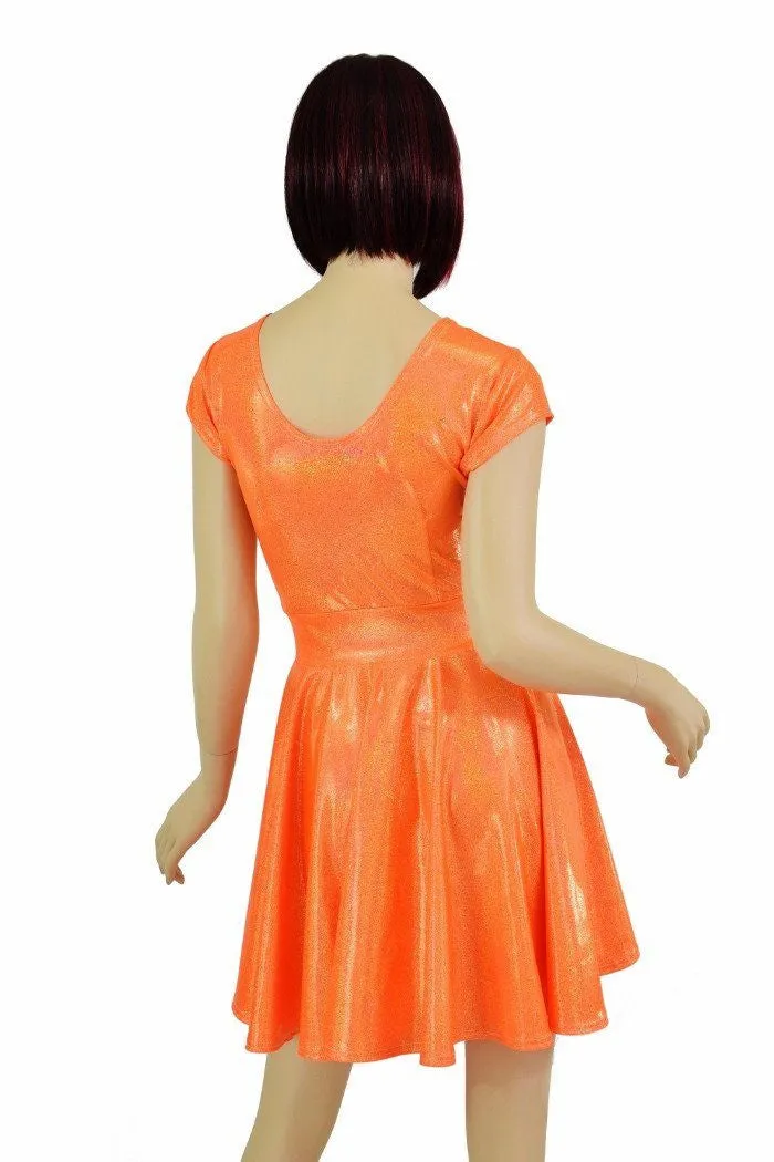 Orange Sparkly Jewel Cap Sleeve Skater Dress