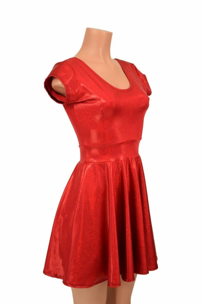 Red Sparkly Jewel Cap Sleeve Skater Dress