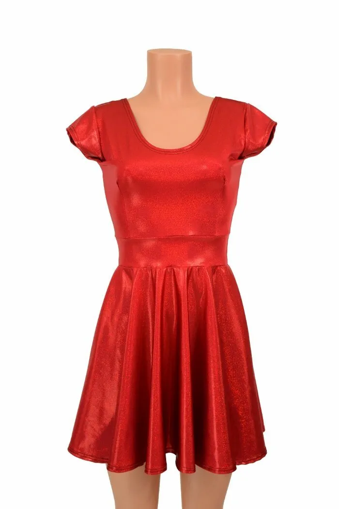 Red Sparkly Jewel Cap Sleeve Skater Dress