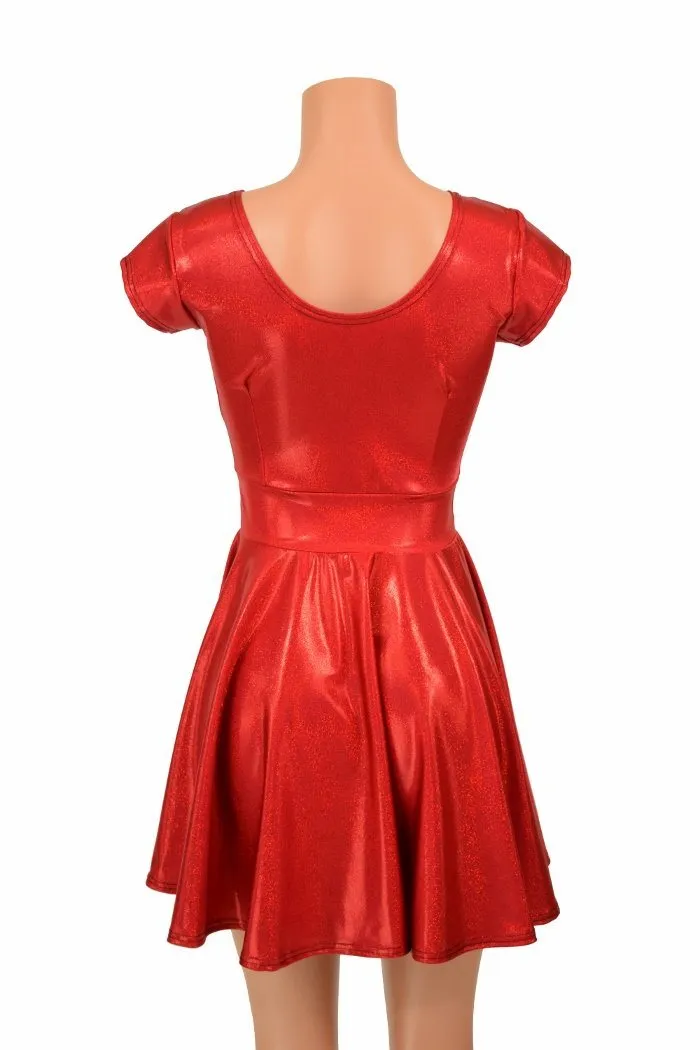 Red Sparkly Jewel Cap Sleeve Skater Dress