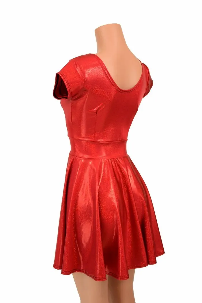 Red Sparkly Jewel Cap Sleeve Skater Dress