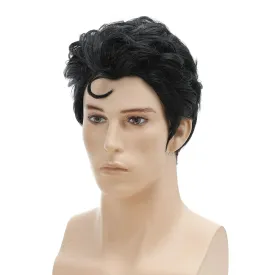 Roker Style Men??s Black Short with a Front Curl Costume Wig for Cosplay Halloween Costume Party Wig