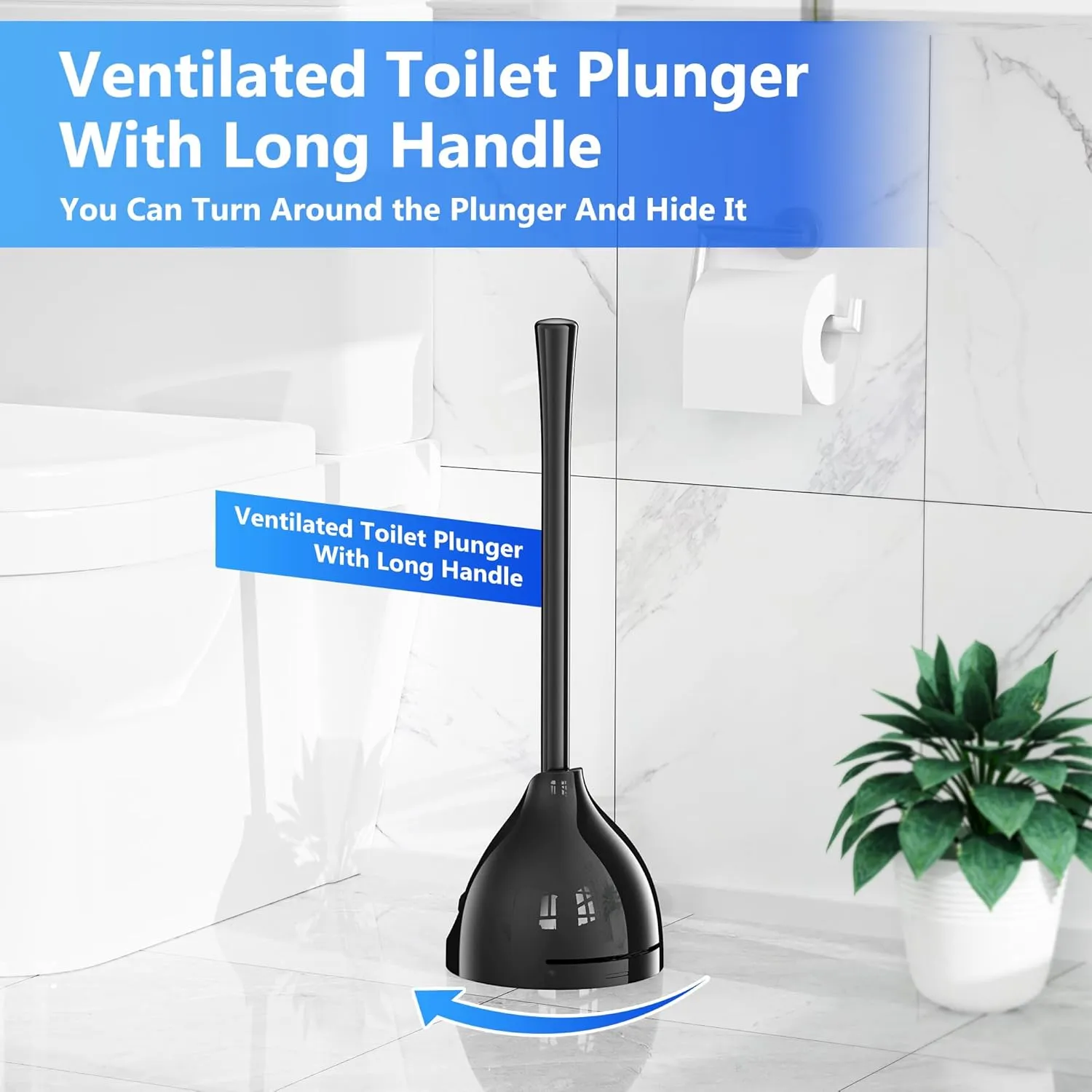 Toilet Plunger with Holder, Plunger with Unique Holder for 5.7-inch Toilet Drain, Plungers for Bathroom with Holder, Toilet Plunger Heavy Duty (2, Black)
