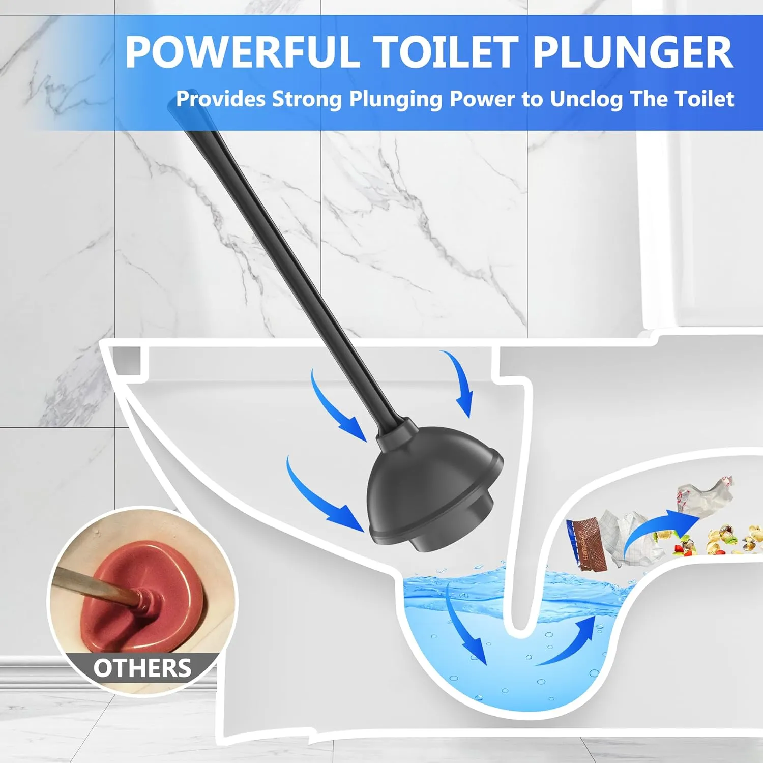 Toilet Plunger with Holder, Plunger with Unique Holder for 5.7-inch Toilet Drain, Plungers for Bathroom with Holder, Toilet Plunger Heavy Duty (2, Black)