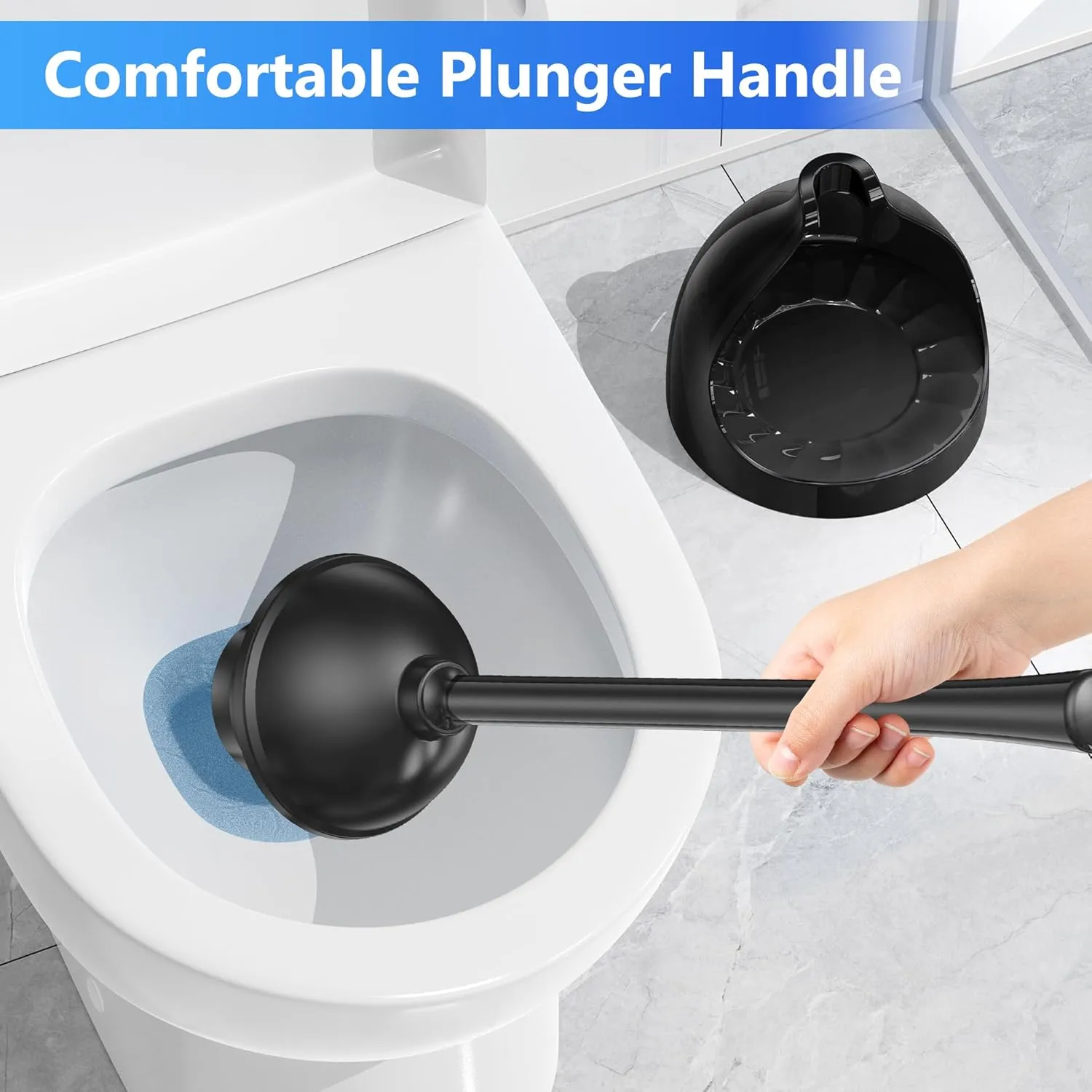 Toilet Plunger with Holder, Plunger with Unique Holder for 5.7-inch Toilet Drain, Plungers for Bathroom with Holder, Toilet Plunger Heavy Duty (2, Black)