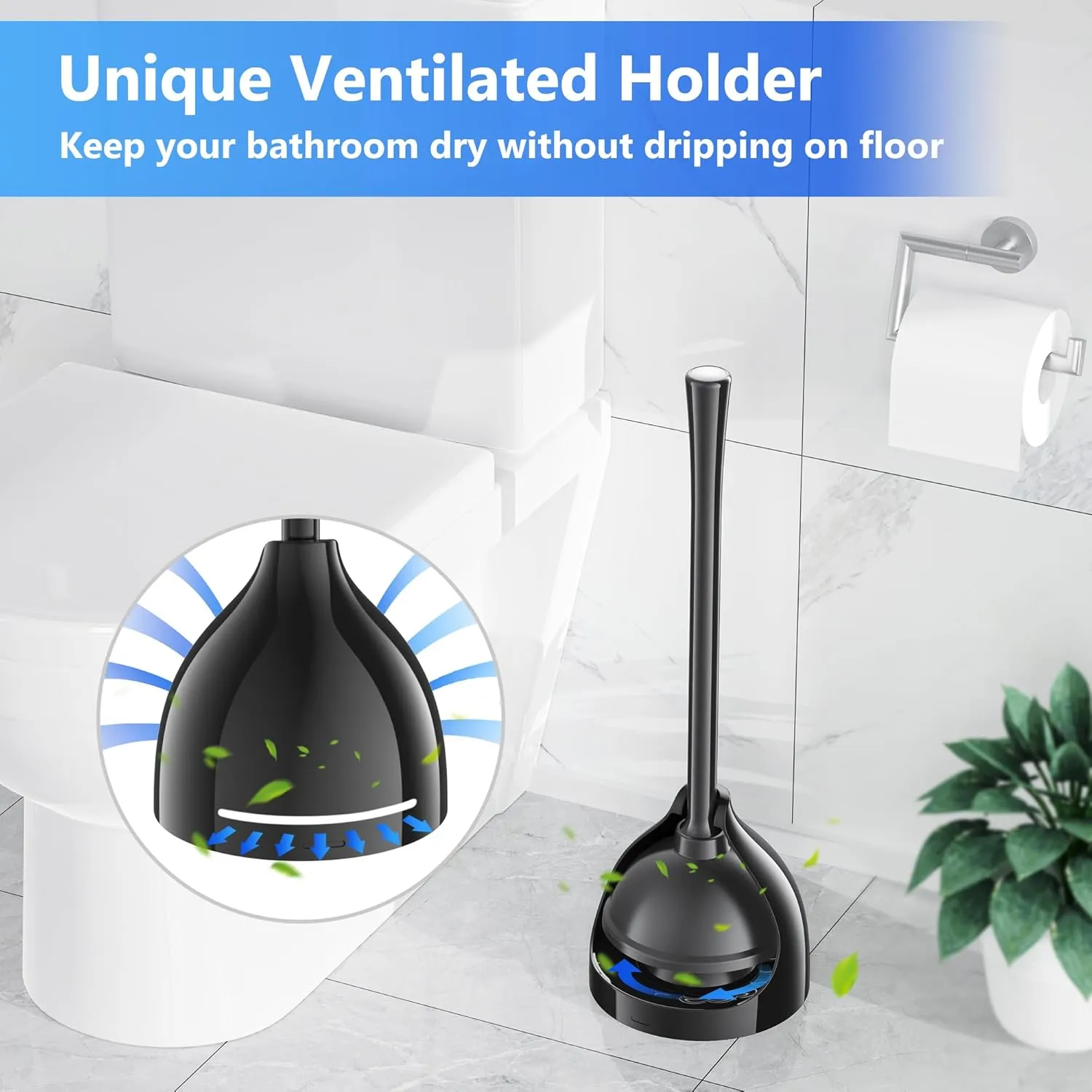 Toilet Plunger with Holder, Plunger with Unique Holder for 5.7-inch Toilet Drain, Plungers for Bathroom with Holder, Toilet Plunger Heavy Duty (2, Black)