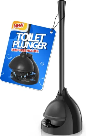 Toilet Plunger with Holder, Plunger with Unique Holder for 5.7-inch Toilet Drain, Plungers for Bathroom with Holder, Toilet Plunger Heavy Duty (2, Black)